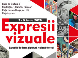 „Expresii vizuale” – universul creativ al copiilor, expus la Cluj-Napoca Afișul expoziției de desen și pictură „Expresii vizuale”, realizată de copii la Casa de Cultură a Studenților „Dumitru Fărcaș” din Cluj-Napoca, 2–9 iunie 2026