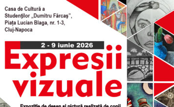 „Expresii vizuale” – universul creativ al copiilor, expus la Cluj-Napoca Afișul expoziției de desen și pictură „Expresii vizuale”, realizată de copii la Casa de Cultură a Studenților „Dumitru Fărcaș” din Cluj-Napoca, 2–9 iunie 2026